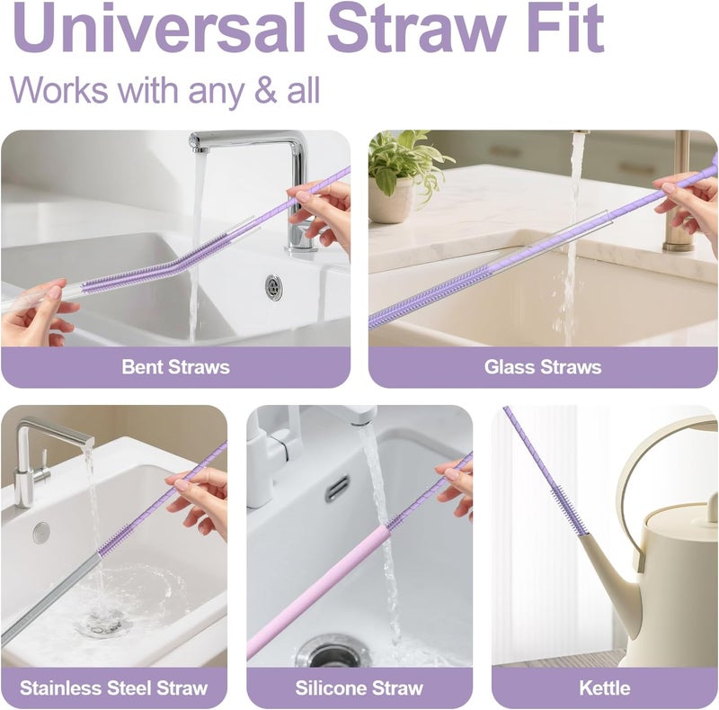 YOTIME Silicone Straw Cleaner Brush, 2 Pcs Reusable Straw Brush(6mm+9mm) for Cleaning Narrow & Wide Straws, Tumblers, Purple - Image 5